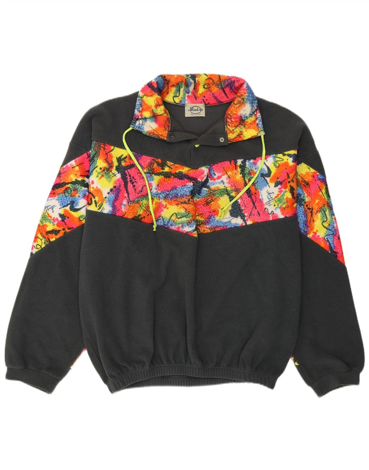 VINTAGE Jersey polar con cuello y botones para hombre XL Poliéster color block gris