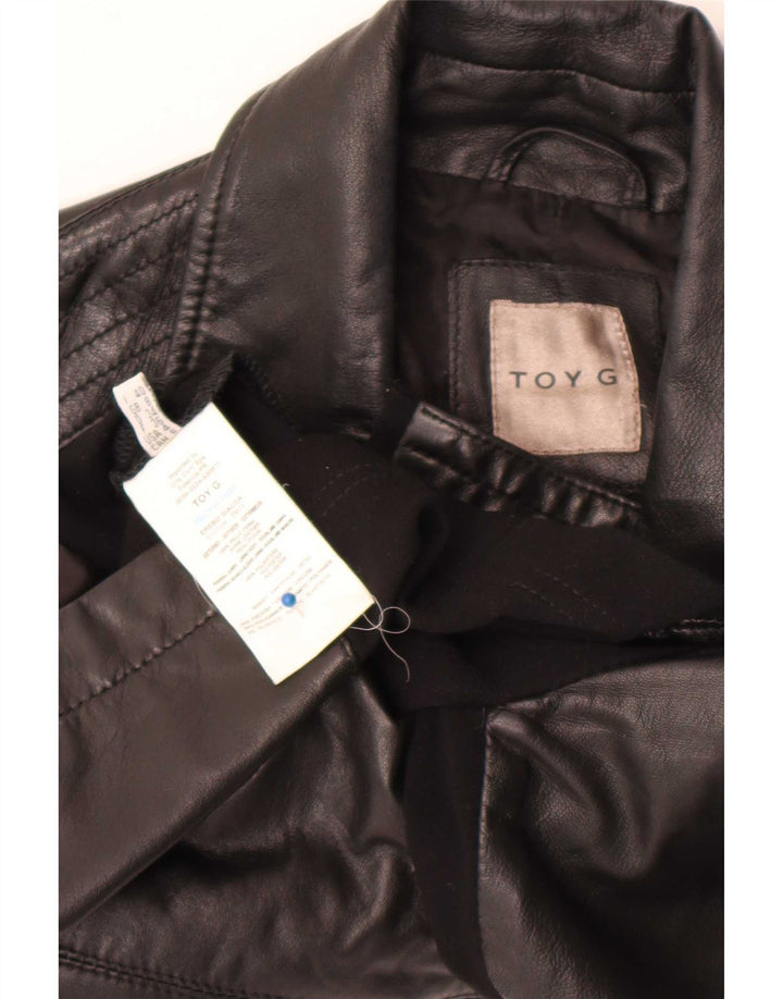 Toy G Chaqueta motera de cuero corta para mujer UK 8 Small Black Leather