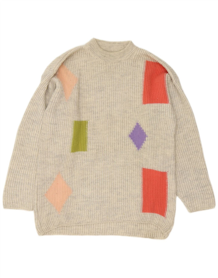 Vintage hombres tortuga cuello jumper suéter medio gris geométrico acrílico
