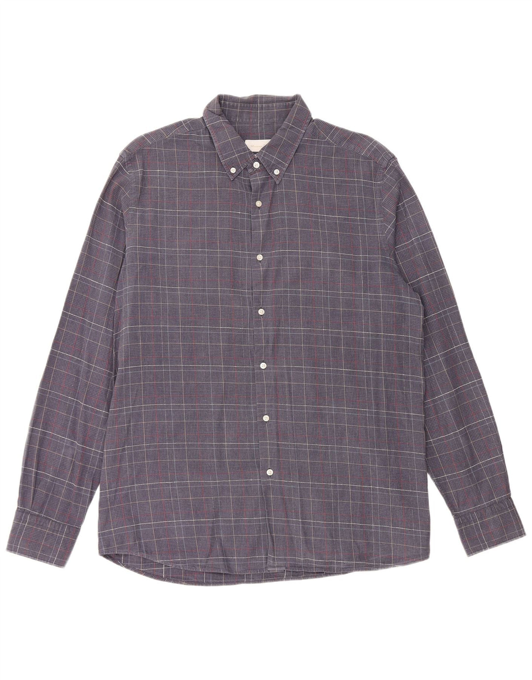 MASSIMO DUTTI Camisa Hombre XL Azul Marino Pata De Gallo Algodón