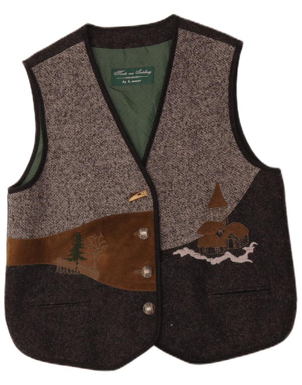 Chaleco gráfico vintage para mujer IT 42 Lana en bloques de color gris medio