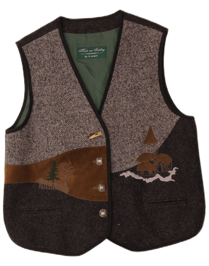 Chaleco gráfico vintage para mujer IT 42 Lana en bloques de color gris medio