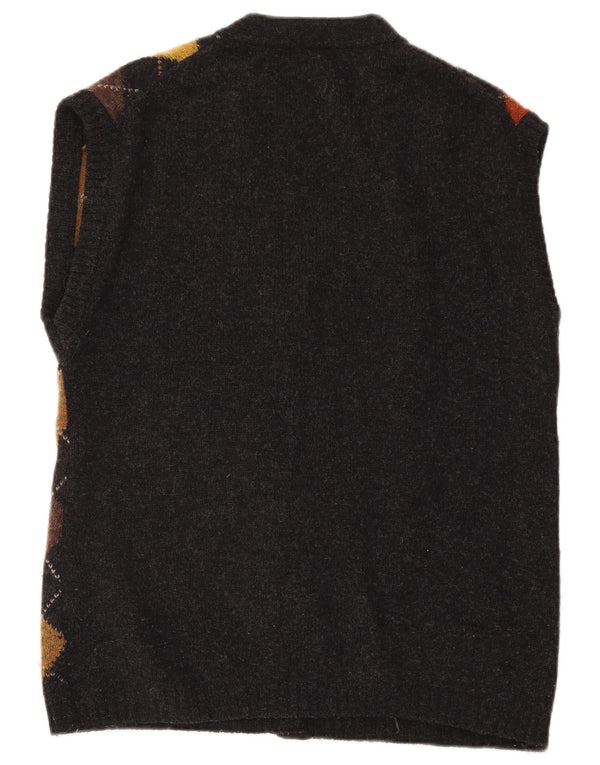 Burlington Suéter tipo cárdigan sin mangas para hombre Medium Black Argyle/Diamond
