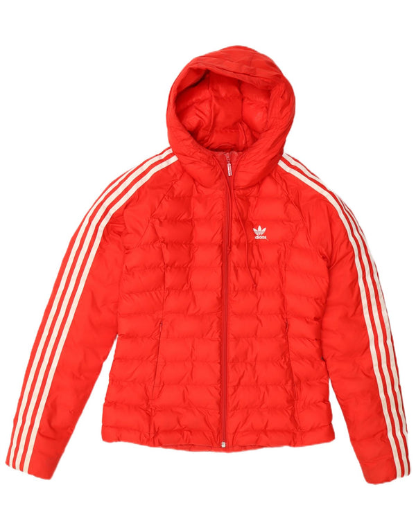 Adidas Womens Hooded Padded Jacket UK 8 Small Orange Nylon