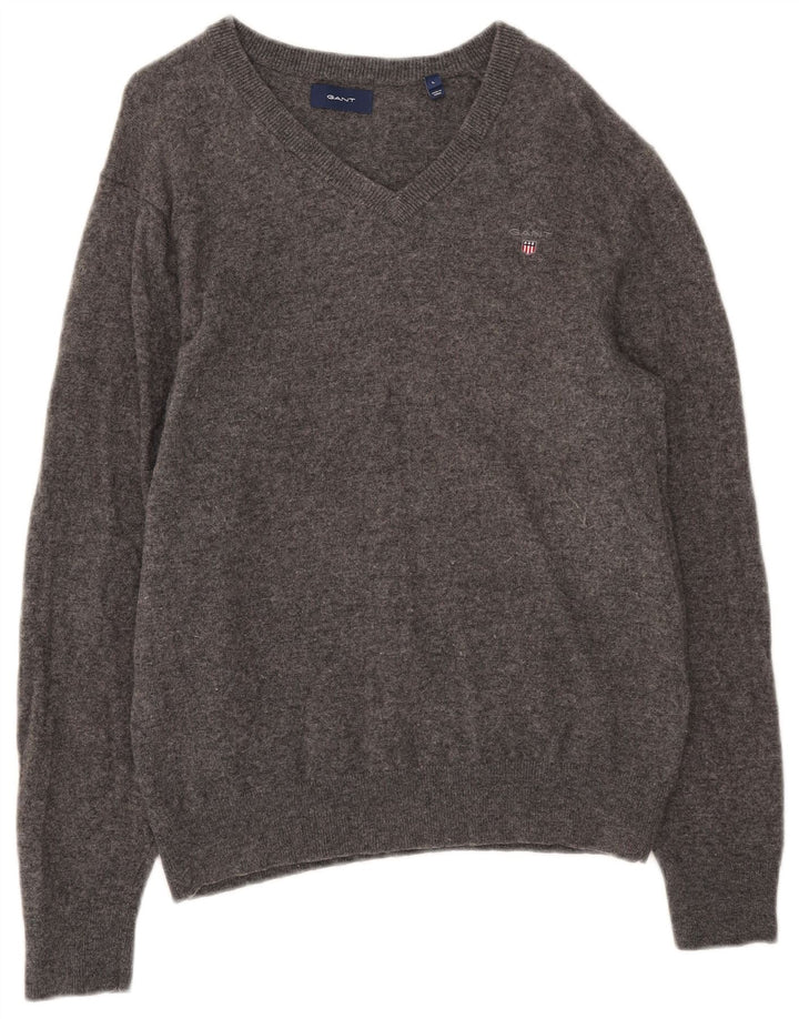 Gant Jersey con cuello en V para mujer UK 46 Large Grey Wool