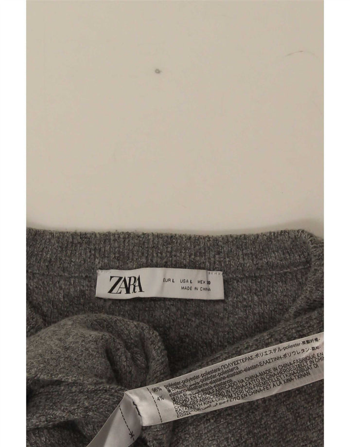 Zara Mujer Cárdigan Suéter UK 44 Grande Poliéster Gris