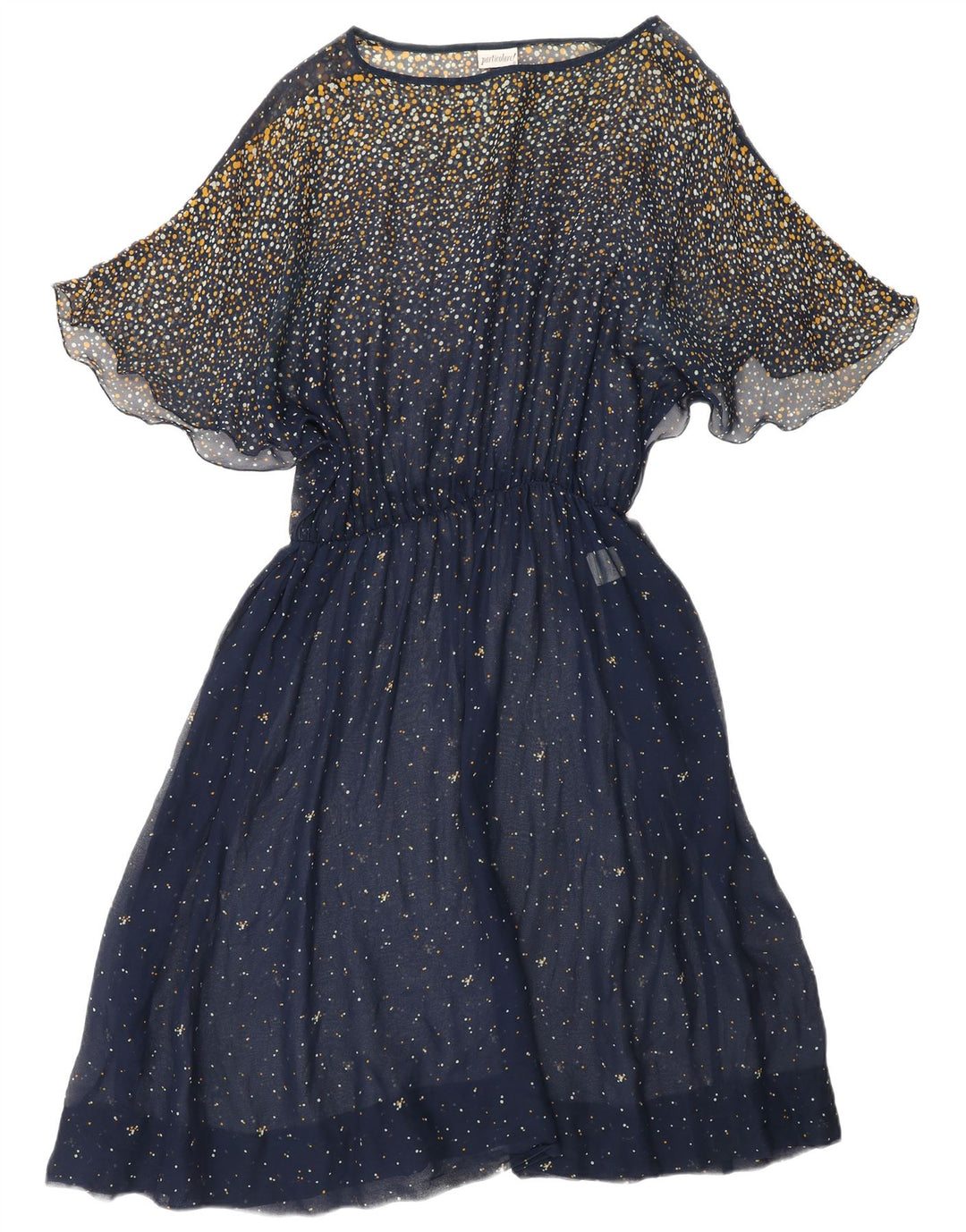 VINTAGE Mujer Batwing Maxi Vestido Reino Unido 18 XL Acetato Manchado Azul Marino