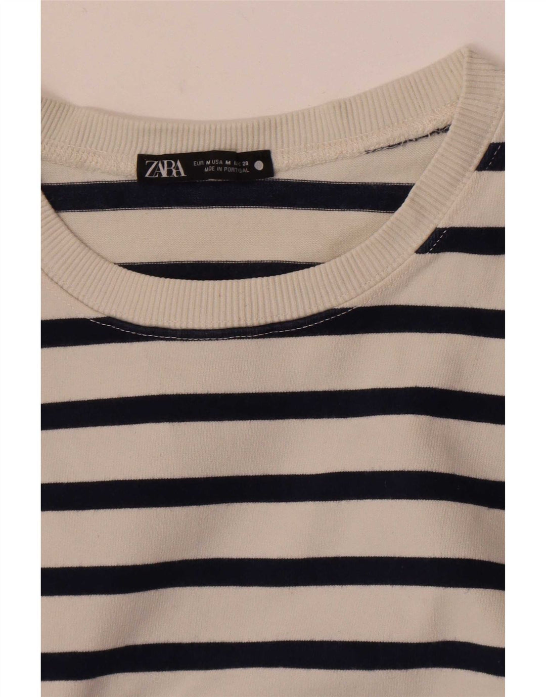 Zara Mujer Top Manga Larga UK 44 Mediano Rayas Blancas