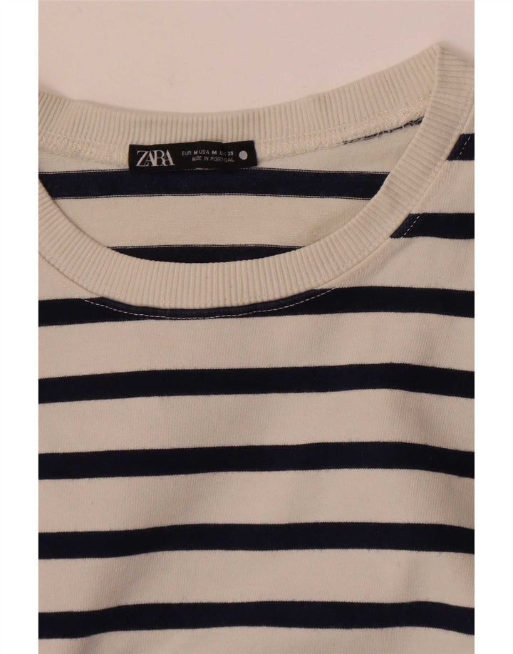 Zara Mujer Top Manga Larga UK 44 Mediano Rayas Blancas