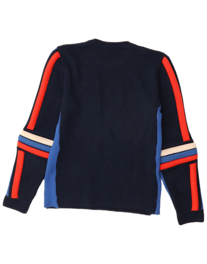 Vintage hombres cuello redondo jersey suéter IT 48 medio azul marino colorblock