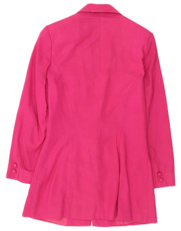 Vintage mujer 3 botones Blazer chaqueta Reino Unido 8 pequeña viscosa rosa