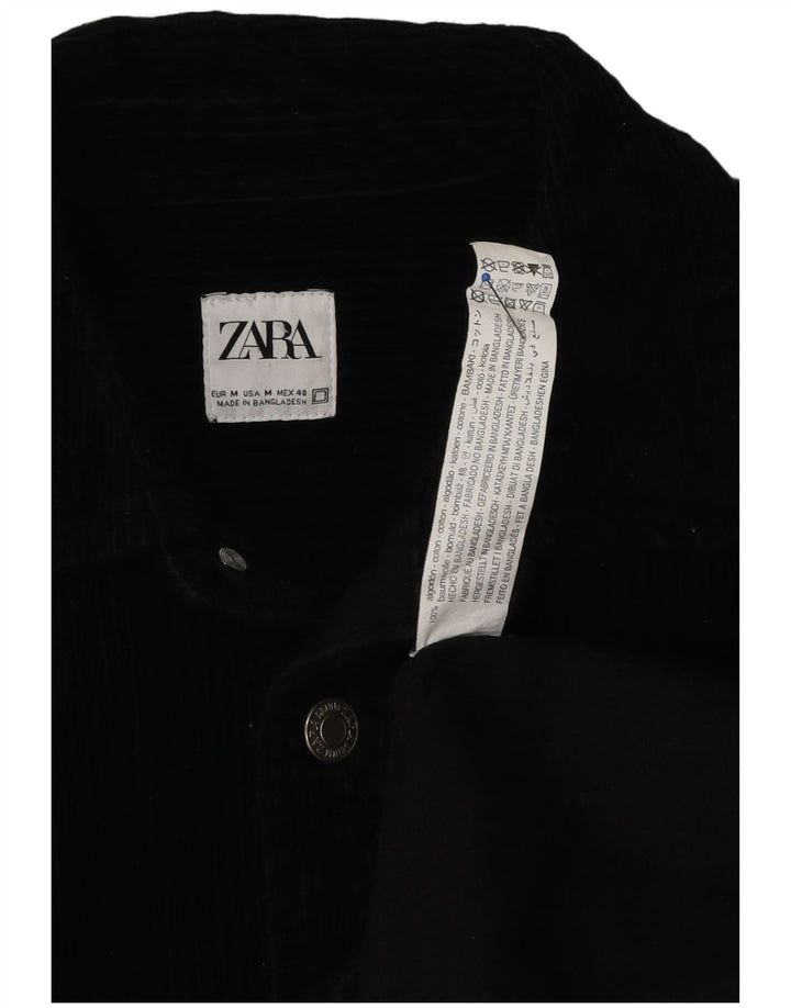 Zara Hombre Camisa Pana Mediana Algodón Negro