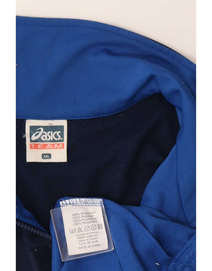 Asics Mens Graphic Zip Neck Pullover Chándal Top 2XL Azul Colorblock