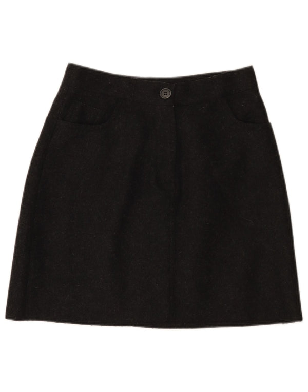 VINTAGE Falda de línea A para mujer IT 42 Mediana W26 Lana negra