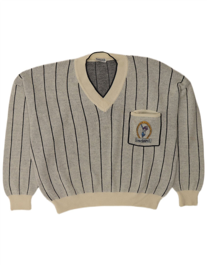 Cacharel Jersey con cuello en V para mujer UK 18 XL Lana a rayas grises