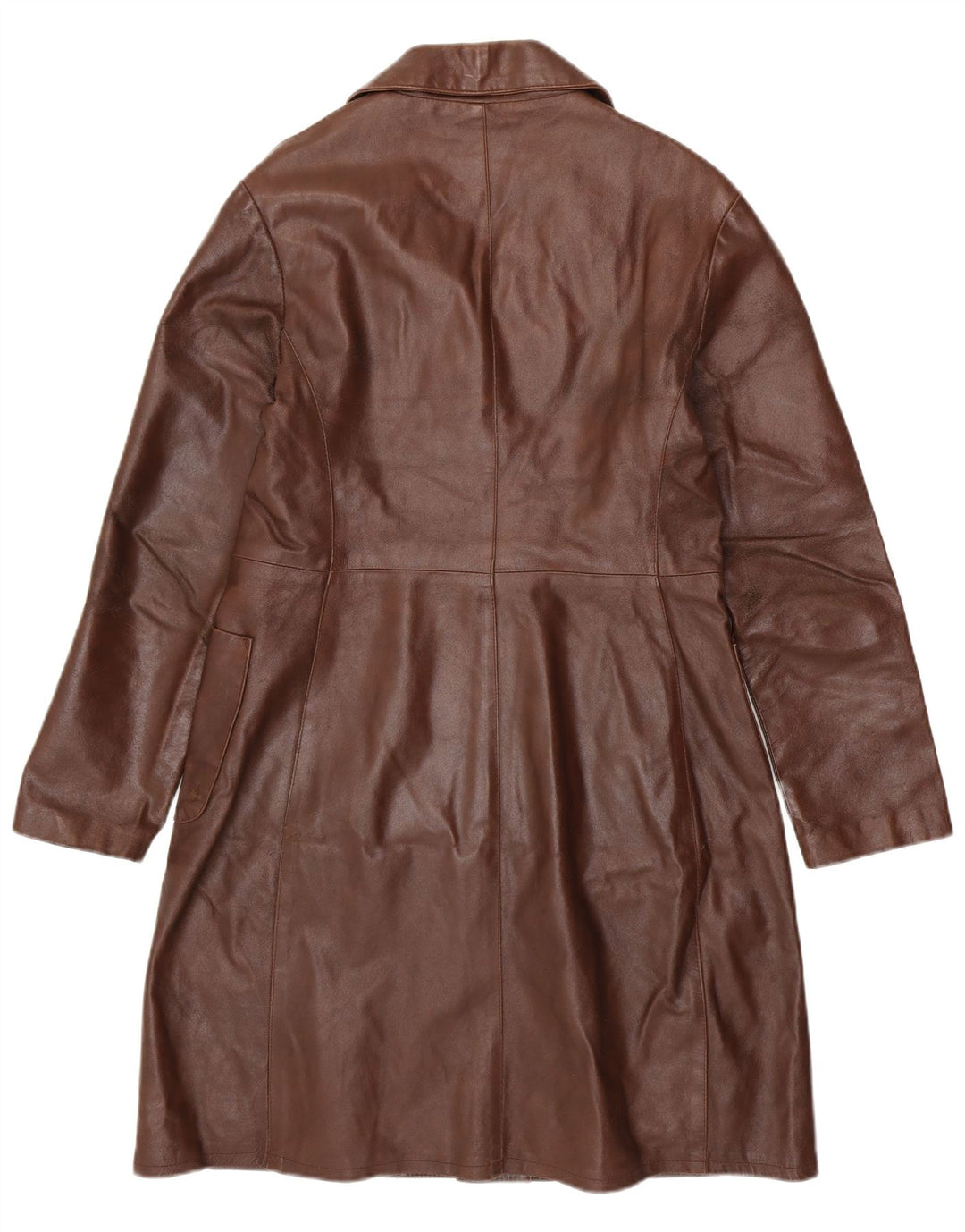 VINTAGE Abrigo de cuero para mujer Reino Unido 18 XL Cuero marrón