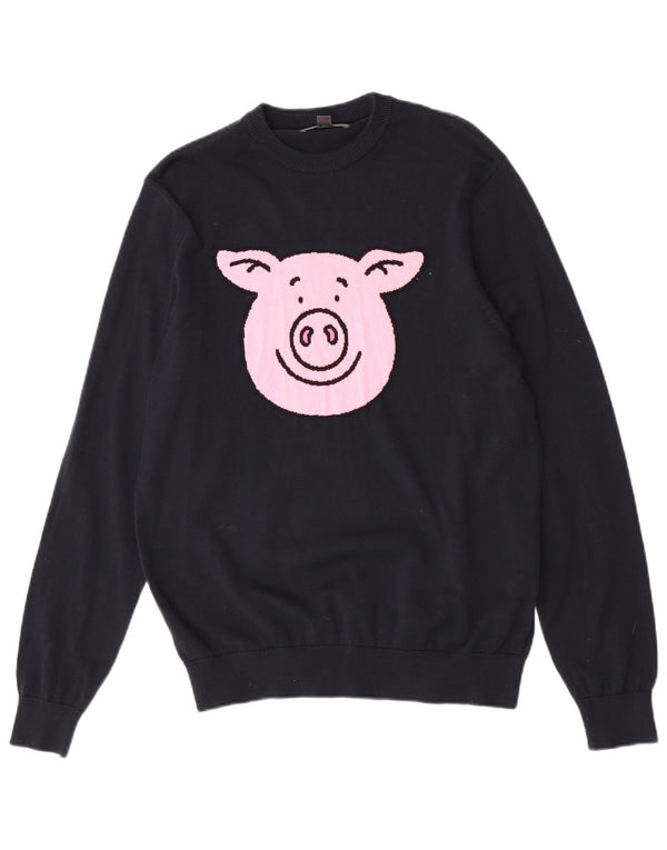 Marks & Spencer Jersey de cuello redondo para hombre con estampado animal en azul marino mediano