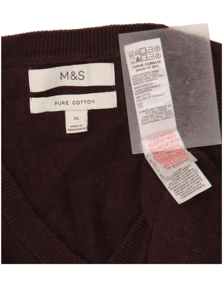 Marks & Spencer Jersey con cuello en V para hombre XL Algodón burdeos