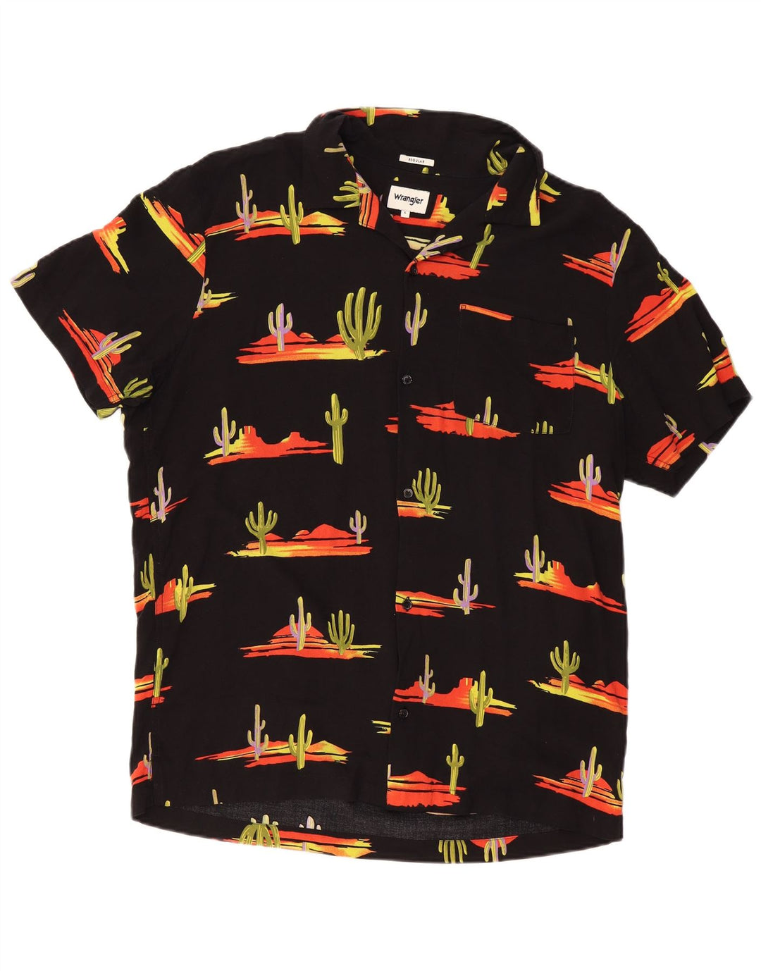 WRANGLER Camisa de manga corta con patrón abstracto regular para hombre, talla grande, color negro