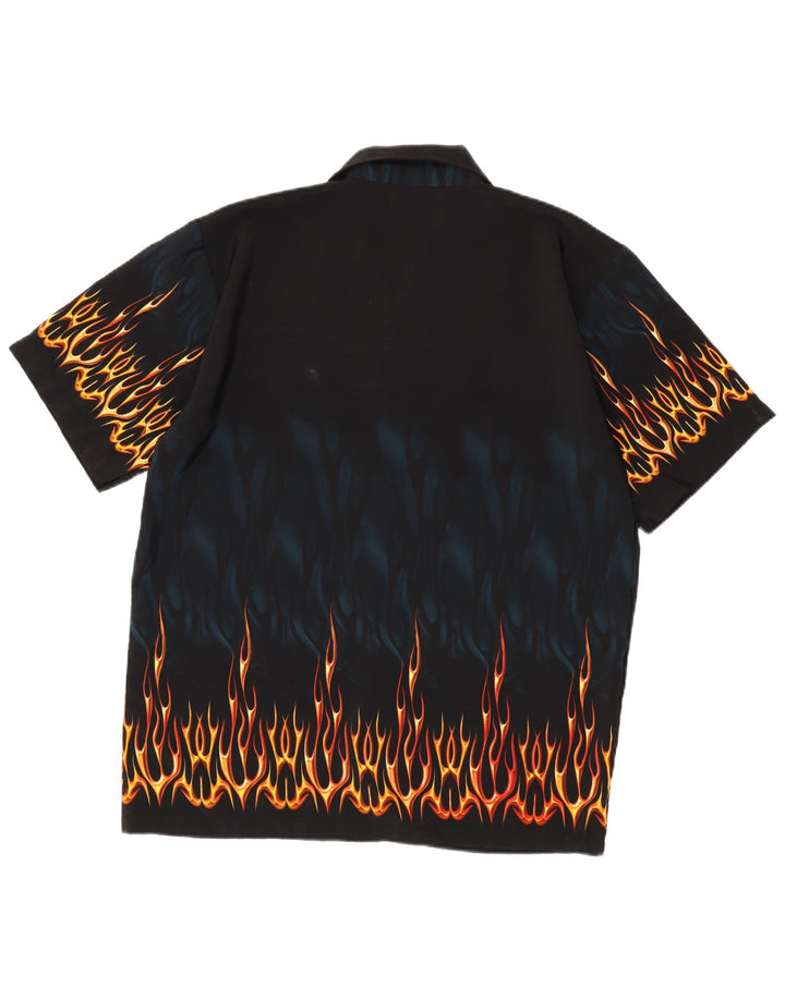 Vintage hombres patrón abstracto camisa de manga corta poliéster negro medio