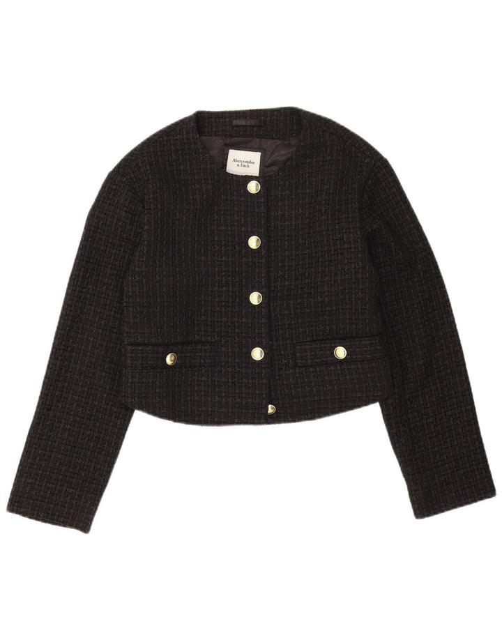 Abercrombie & Fitch Chaqueta tipo blazer corta para mujer Reino Unido 10 Small Black Check
