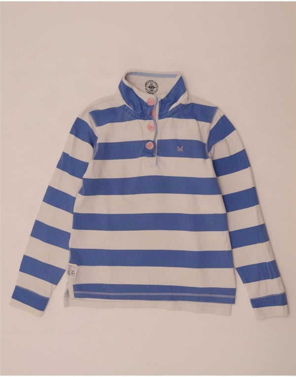 Crew Clothing Womens Button Neck Top Long Sleeve UK 12 Medium Blue Striped