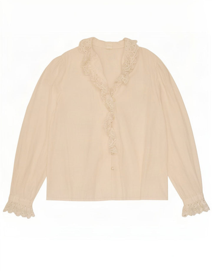 Tostmann Blusa camisera con volantes en la parte delantera para mujer EU 44 XL Algodón blanco