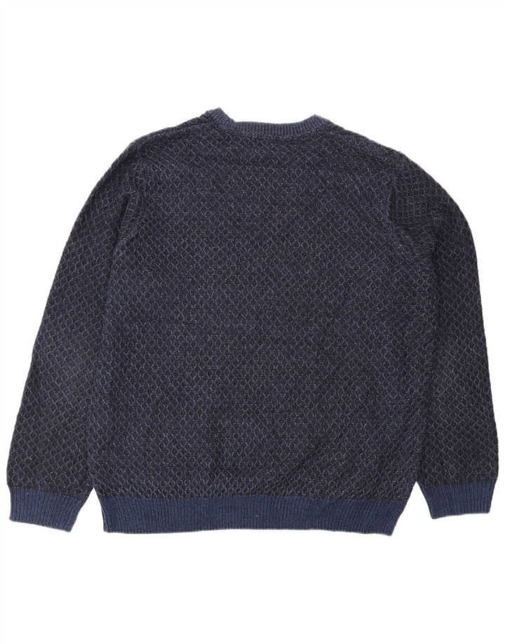 Marks & Spencer Jersey de Cuello Redondo para Hombre XL Azul Marino Geométrico