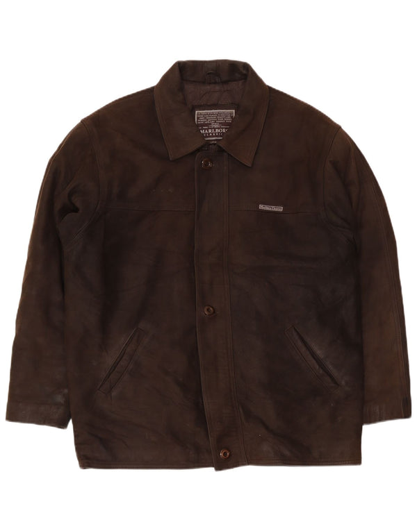 Marlboro Classics Chaqueta de cuero de ajuste regular para hombre UK 40 Large Brown Classic