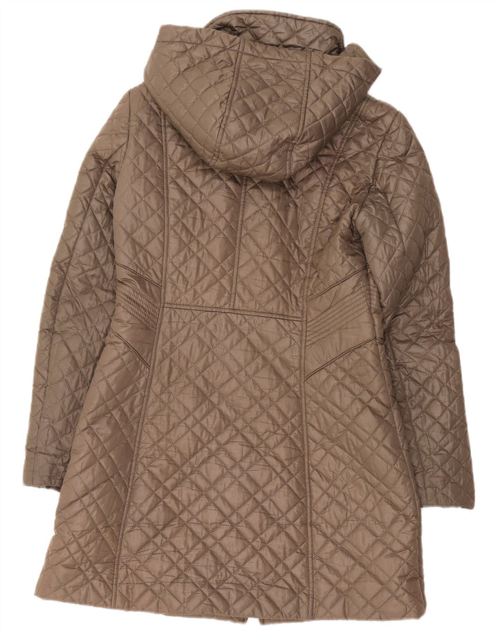 French Connection Abrigo acolchado con capucha para mujer UK 40 Small Brown
