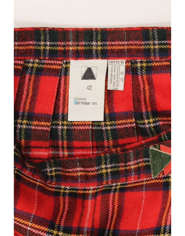 Falda envolvente vintage para mujer IT 42 Mediana W26 Lana virgen a cuadros rojos