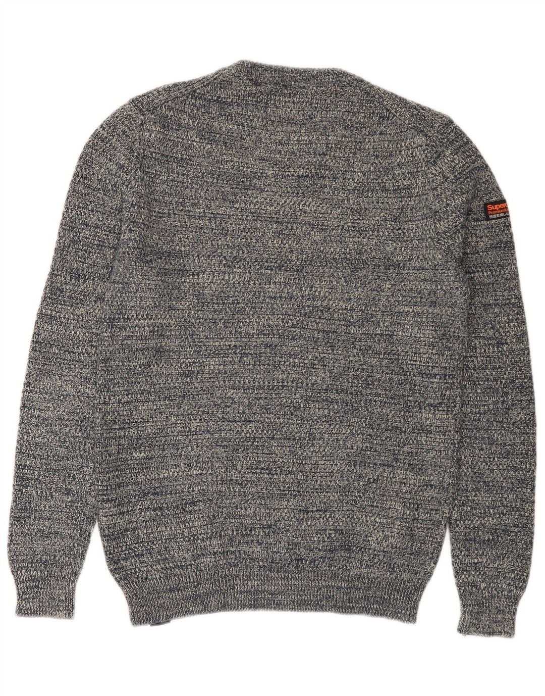 SUPERDRY Jersey de cuello redondo para hombre pequeño de algodón moteado azul marino