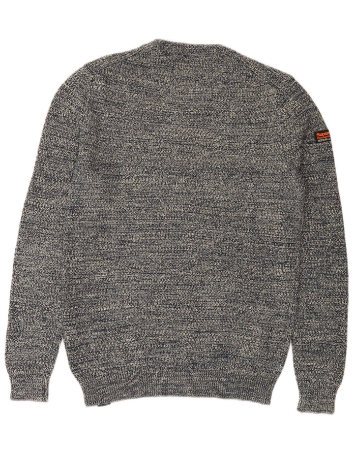 SUPERDRY Jersey de cuello redondo para hombre pequeño de algodón moteado azul marino