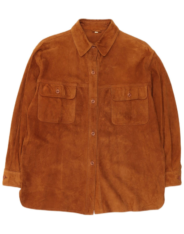 Vintage Mujer Sobrecamisa Ante Camisa IT 42 Marrón Medio
