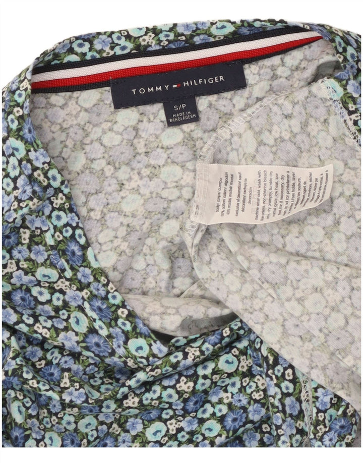 TOMMY HILFIGER Blusa corta para mujer UK 10 Small Blue Floral Cotton