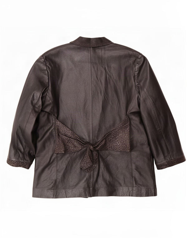 Vintage mujer chaqueta blazer de cuero abierto Reino Unido 16 gran estampado animal marrón