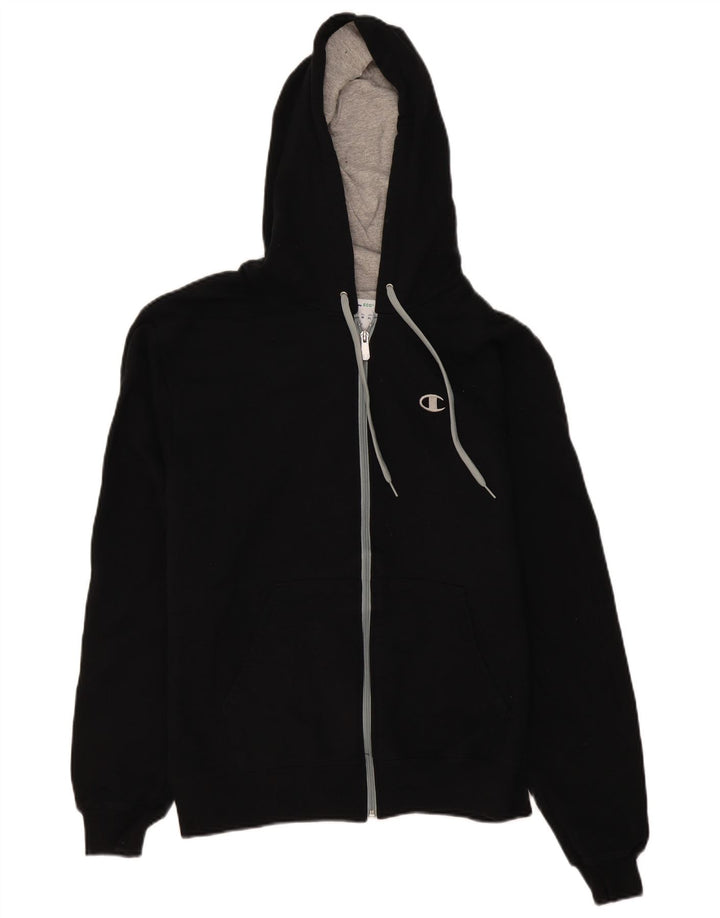 Champion Sudadera con capucha y cremallera para hombre Suéter mediano de algodón negro
