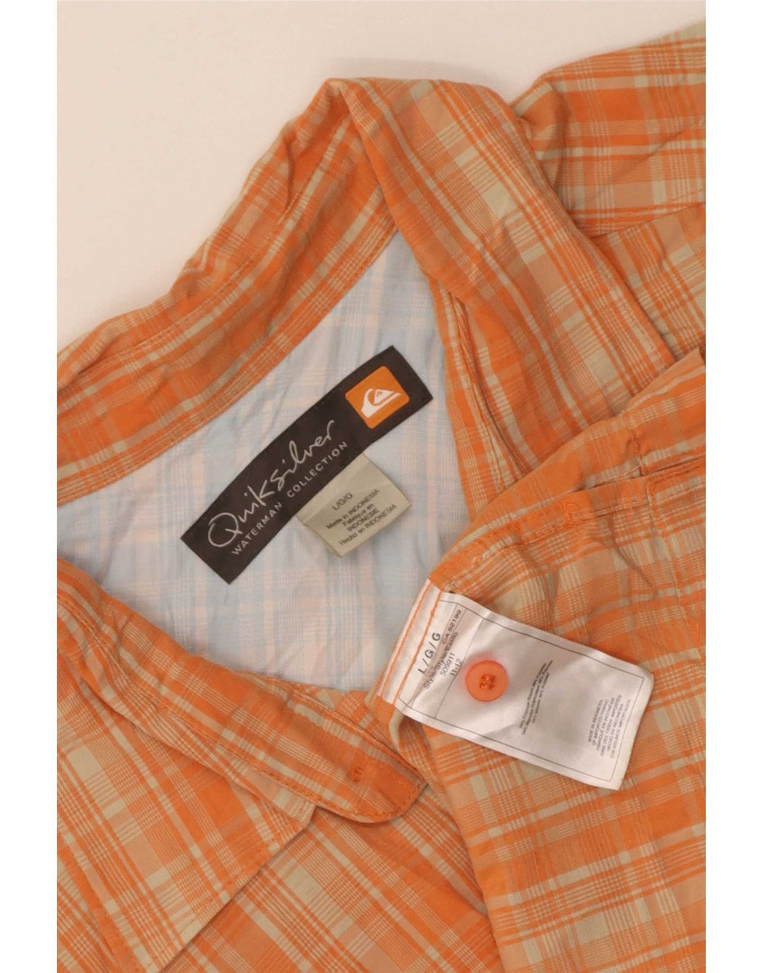 Quiksilver Camisa de manga corta para hombre Rayón a cuadros naranja grande