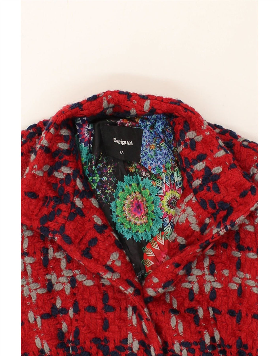 DESIGUAL Womens Overcoat EU 38 Medium Red Check Polyester Vintage Desigual and Second-Hand Desigual from Messina Hembry 