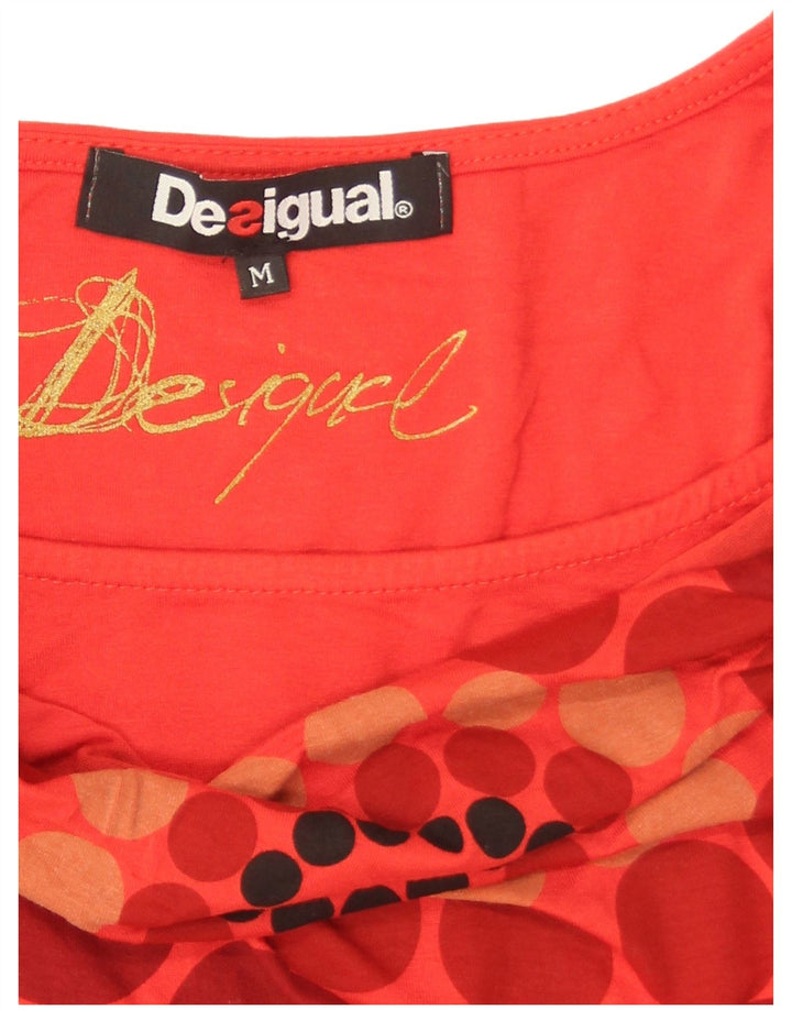 Desigual Mujer Camiseta Gráfica Top UK 12 Medio Naranja Geométrico