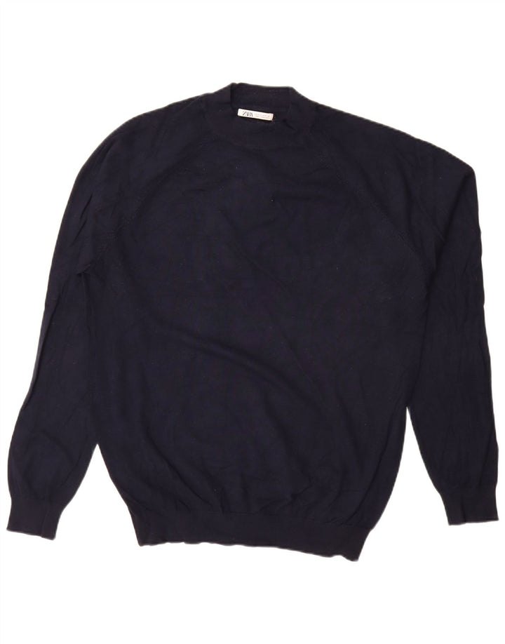 Zara Hombre Jersey Cuello Redondo Viscosa Azul Marino Medio