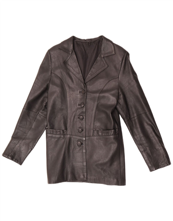 Vintage mujer 5 botones cuero Blazer chaqueta Reino Unido 8 pequeño negro