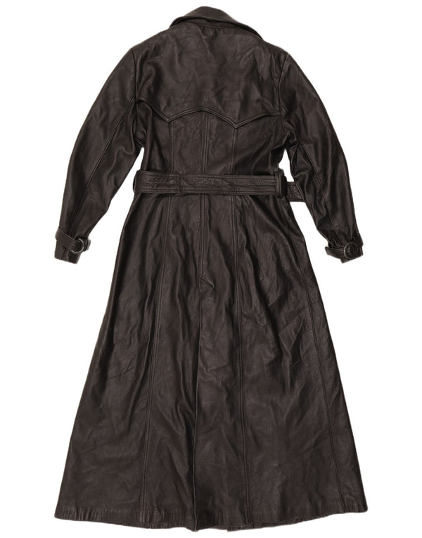 Vintage mujer cuero abrigo Reino Unido 16 grande negro