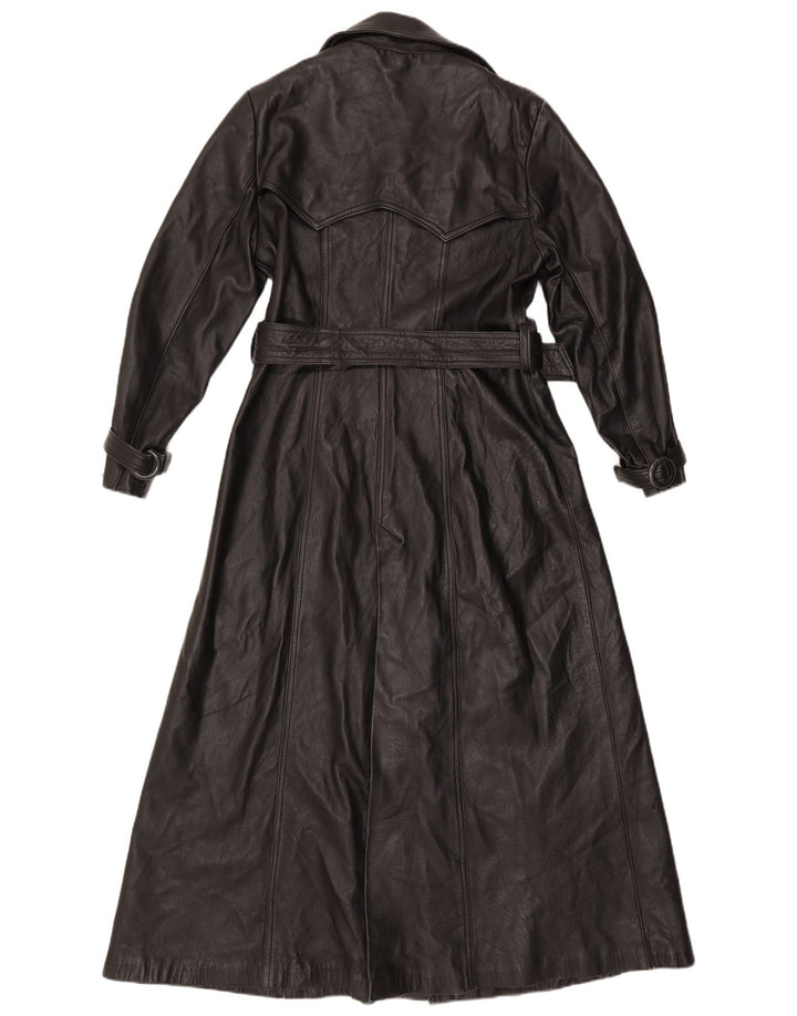 Vintage mujer cuero abrigo Reino Unido 16 grande negro