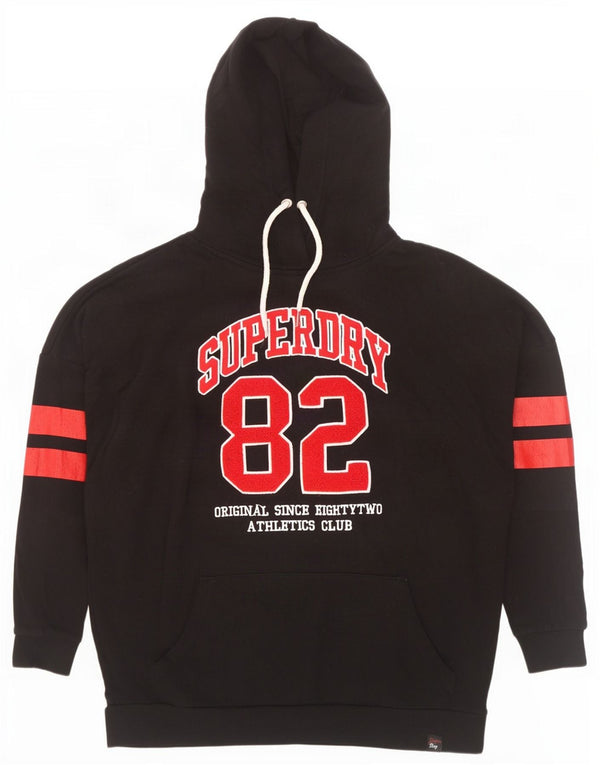 Superdry Jersey con capucha y corte holgado con gráfico para hombre, talla grande, de algodón negro