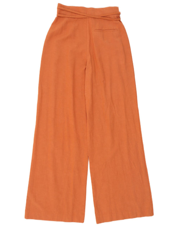 Zara Mujer Pantalones Casuales De Pierna Ancha Medianos W28 L32 Viscosa Naranja