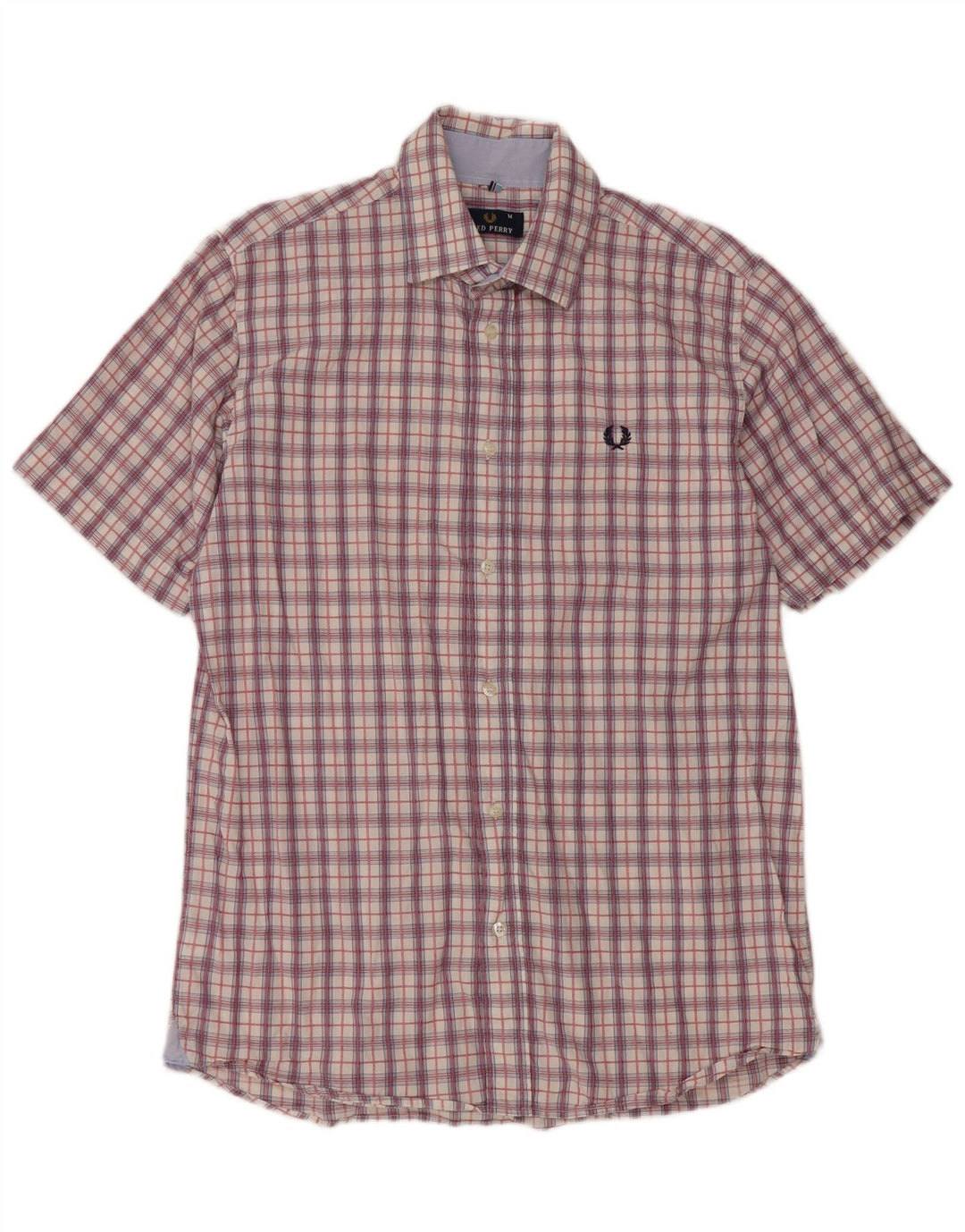 FRED PERRY Camisa de manga corta para hombre de algodón a cuadros rojos medianos