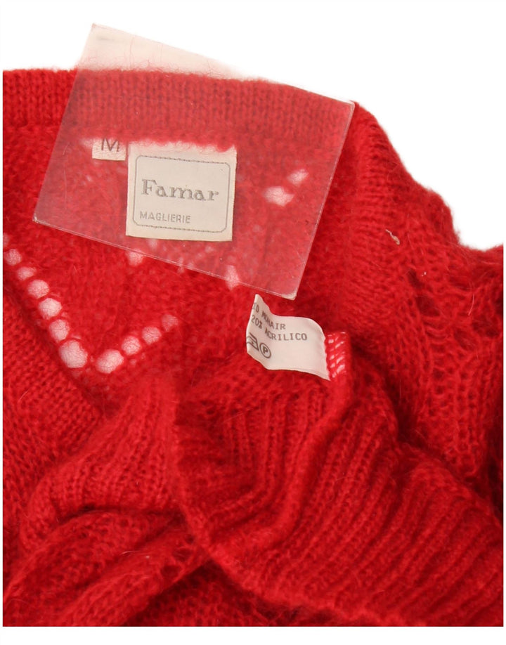 Vintage mujeres ver a través de suéter cardigan de gran tamaño Reino Unido 14 rojo medio