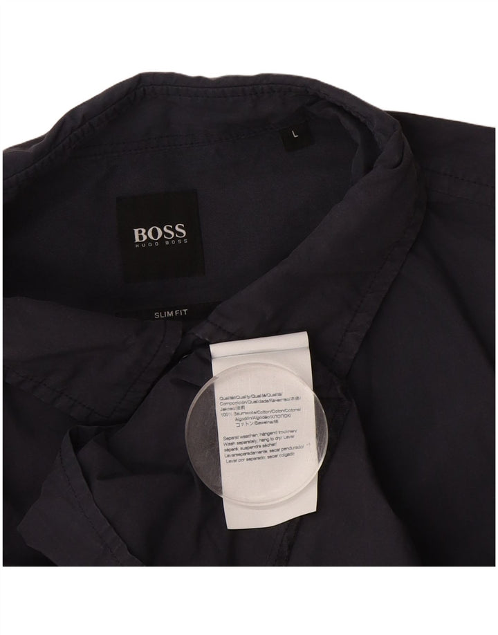 Camisa Hugo Boss Hombre Slim Fit Algodón Azul Marino Grande