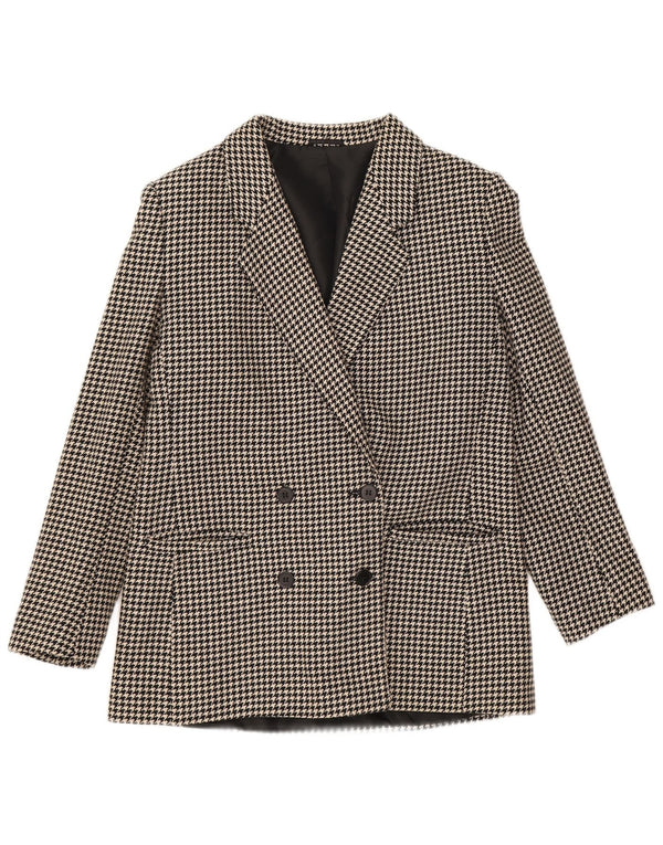 Vintage mujer doble pecho Blazer chaqueta Reino Unido 12 mediano negro Houndstooth